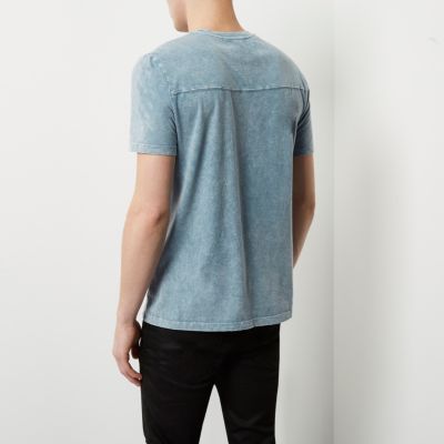 Blue washed pocket slim fit T-shirt
